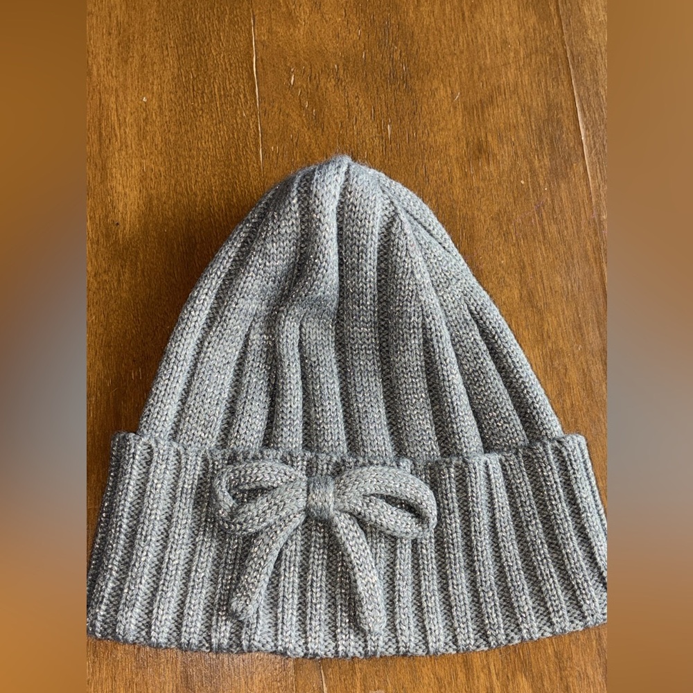 Kate Spade Gray Knit Beanie with Pink Label